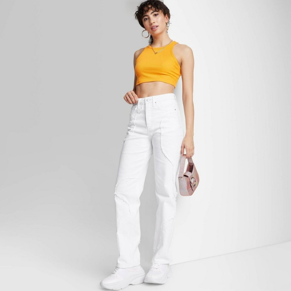 Wild Fable Super High Rise Frayed Seam Straight Jeans 0